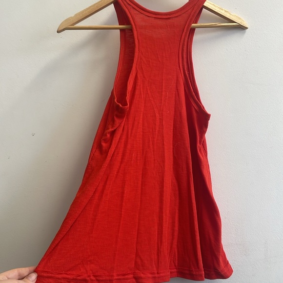 Free People Tank Top Women's Size Small Orange Red Ribbed Sleeveless Long Beach - Picture 3 of 5